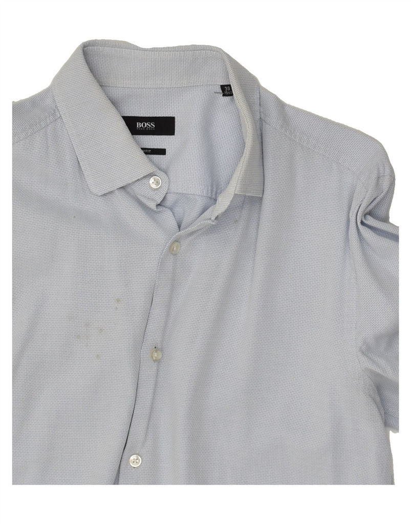 HUGO BOSS Mens Slim Fit Shirt Size 39 15 1/2 Medium Blue Cotton | Vintage Hugo Boss | Thrift | Second-Hand Hugo Boss | Used Clothing | Messina Hembry 