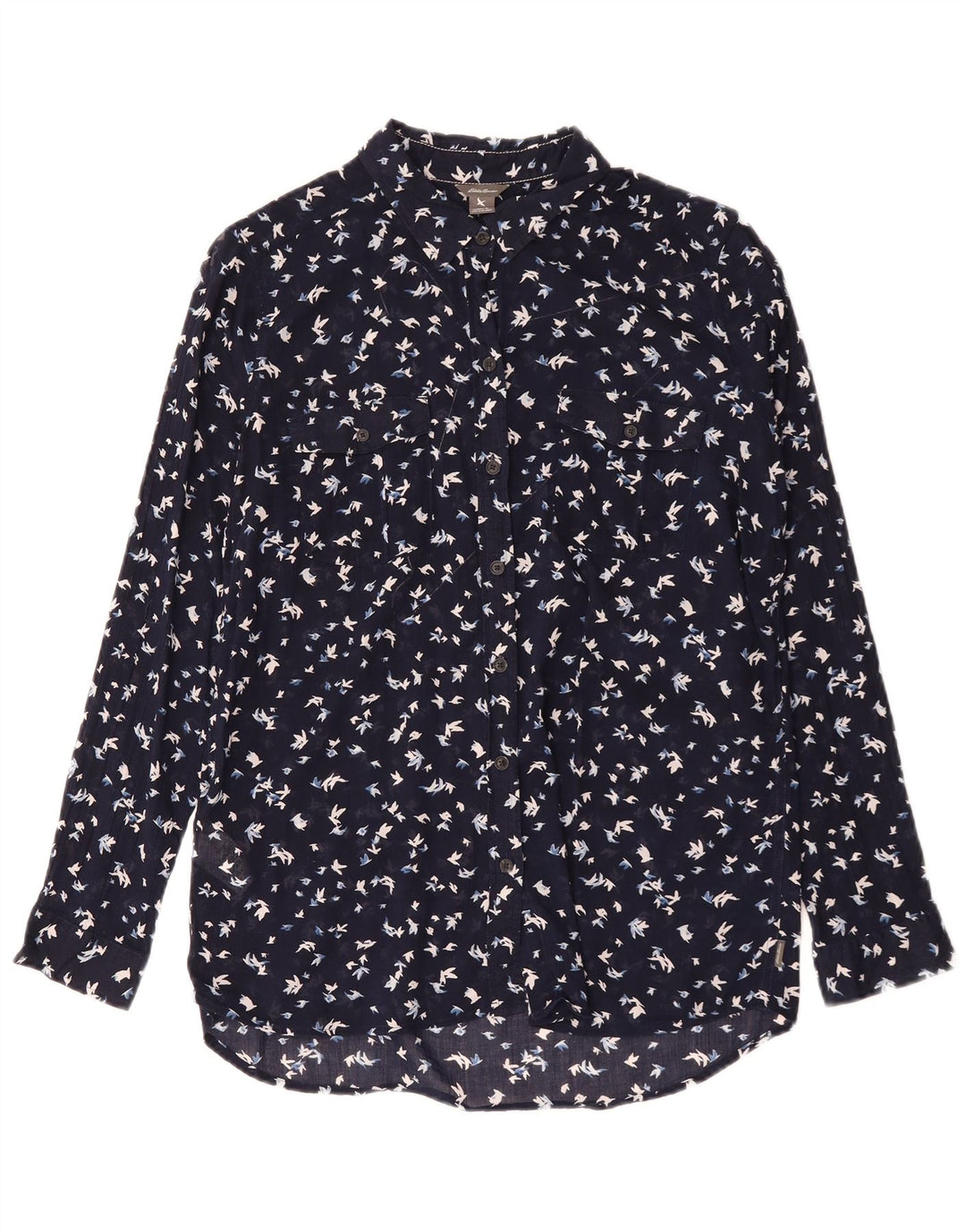 Eddie Bauer Womens Abstract Pattern Shirt UK 16 Large Navy Blue Cotton