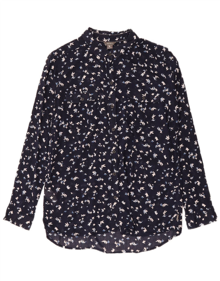 Eddie Bauer Womens Abstract Pattern Shirt UK 16 Large Navy Blue Cotton