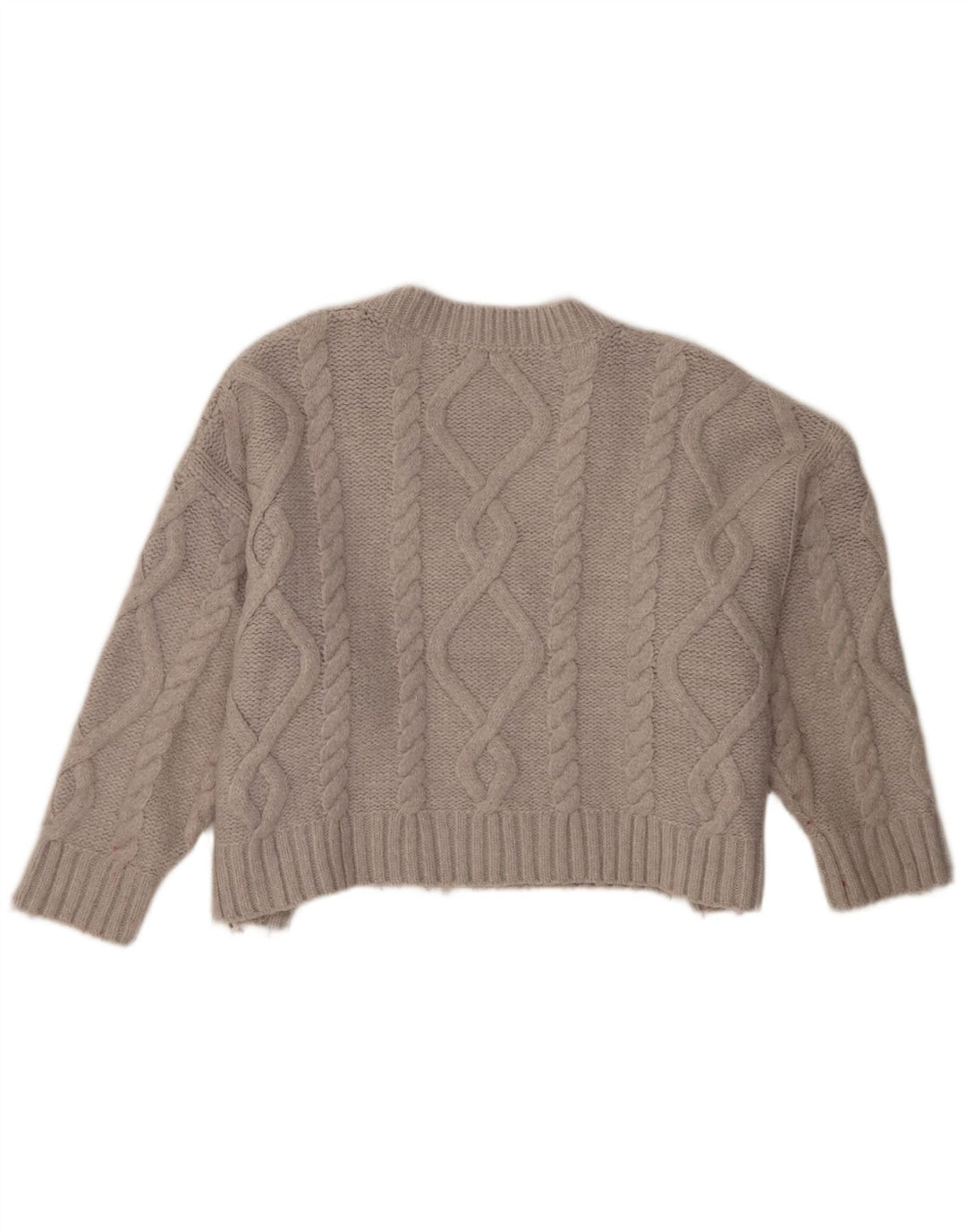 Zara Womens Crop Oversized V-Neck Jumper Sweater UK 14 Medium Grey Acrylic
