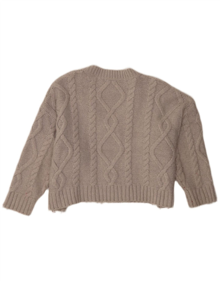 Zara Womens Crop Oversized V-Neck Jumper Sweater UK 14 Medium Grey Acrylic