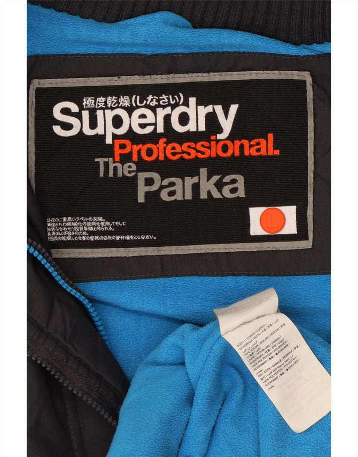 Superdry Mens Hooded Parka Jacket UK 40 Large Black Nylon