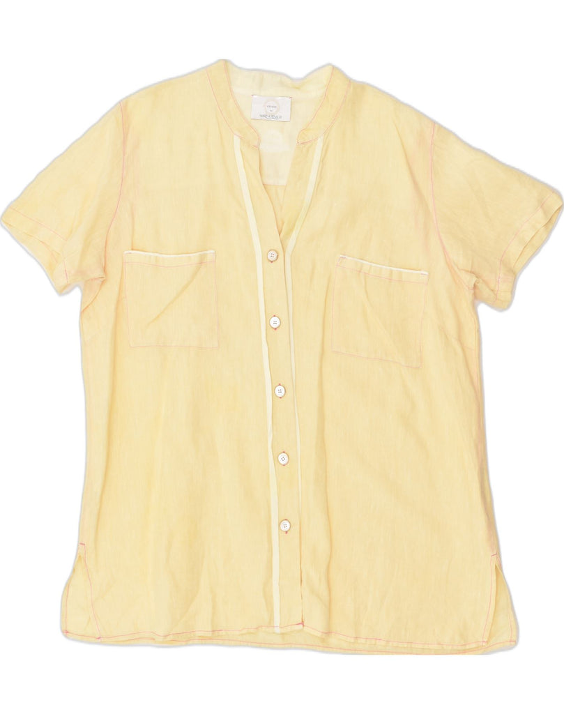 MARINA RINALDI Womens Shirt Blouse UK 18 XL Yellow Linen | Vintage Marina Rinaldi | Thrift | Second-Hand Marina Rinaldi | Used Clothing | Messina Hembry 