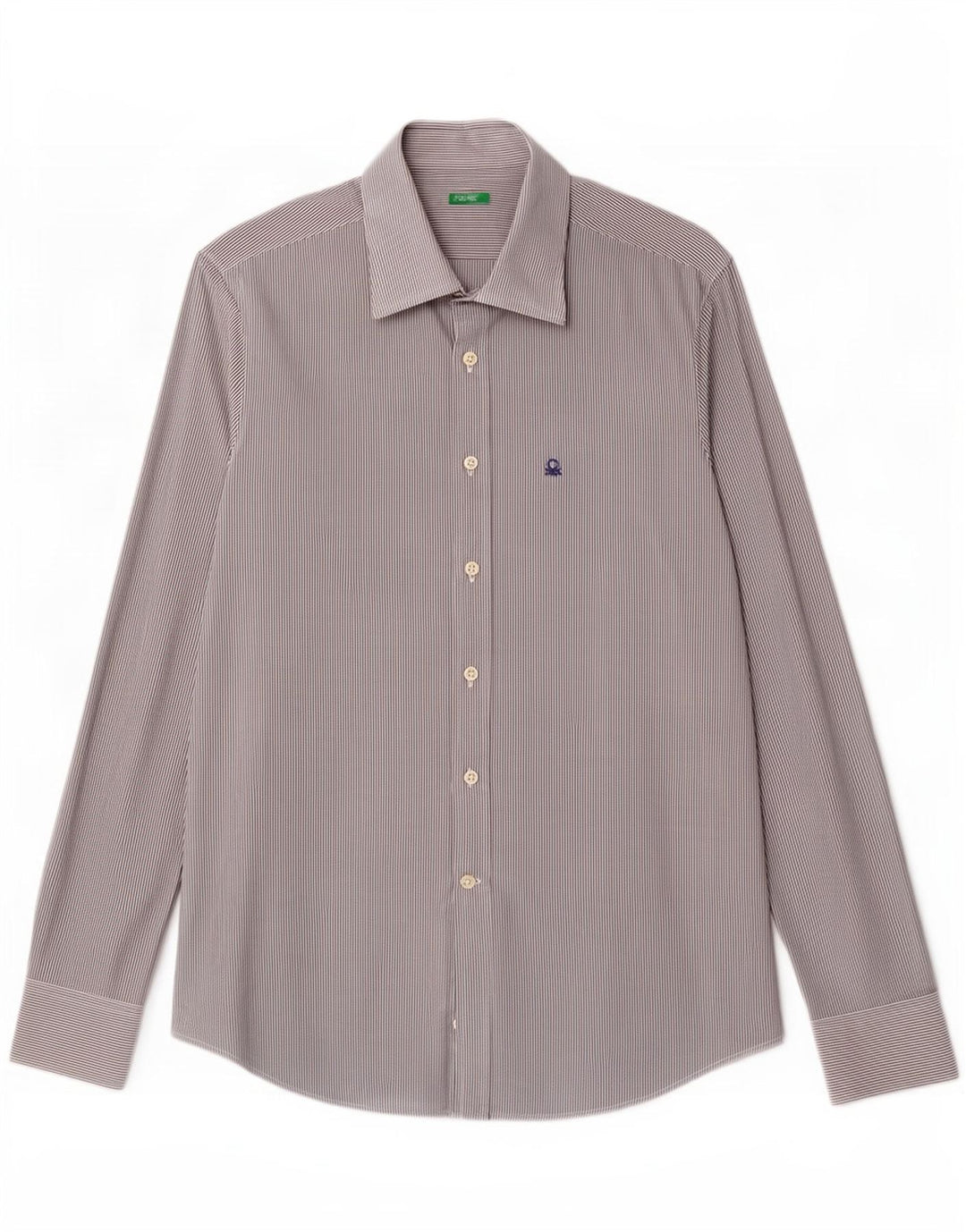 Benetton Mens Shirt Medium Navy Blue Pinstripe