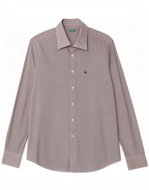 Benetton Mens Shirt Medium Navy Blue Pinstripe