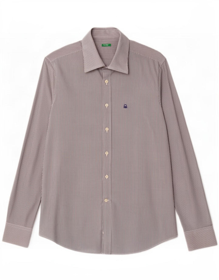 Benetton Mens Shirt Medium Navy Blue Pinstripe