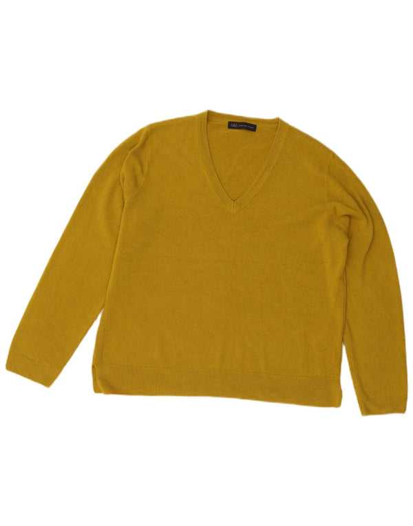 Marks & Spencer Womens V-Neck Jumper Sweater UK 18 XL Yellow Acrylic