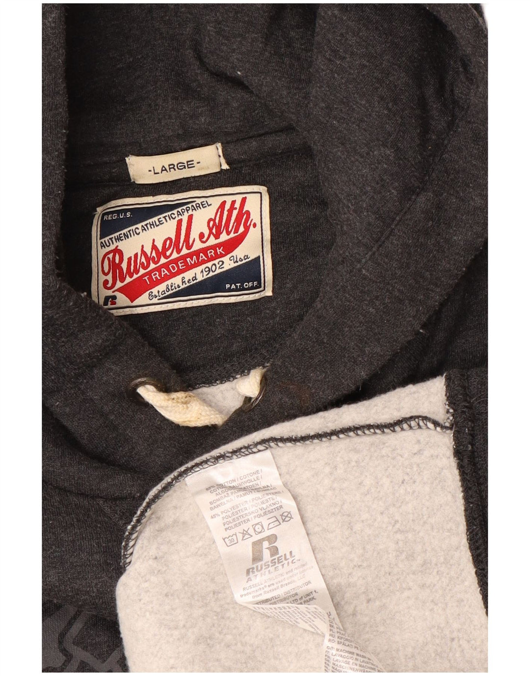 RUSSELL ATHLETIC Mens Graphic Hoodie Jumper Large Grey Cotton