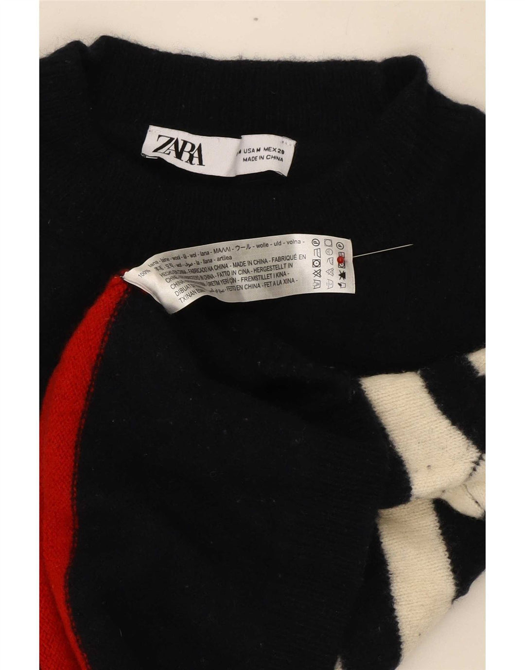 Zara Womens Crop Turtle Neck Jumper Sweater UK 14 Medium Navy Blue Striped