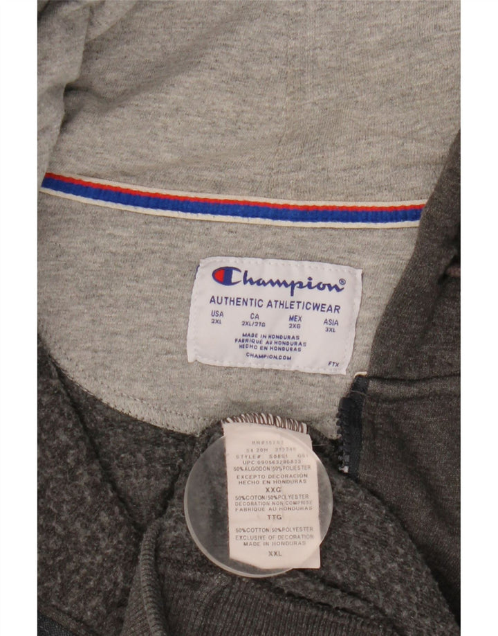 Champion Mens Zip Hoodie Sweater 2XL Grey Cotton