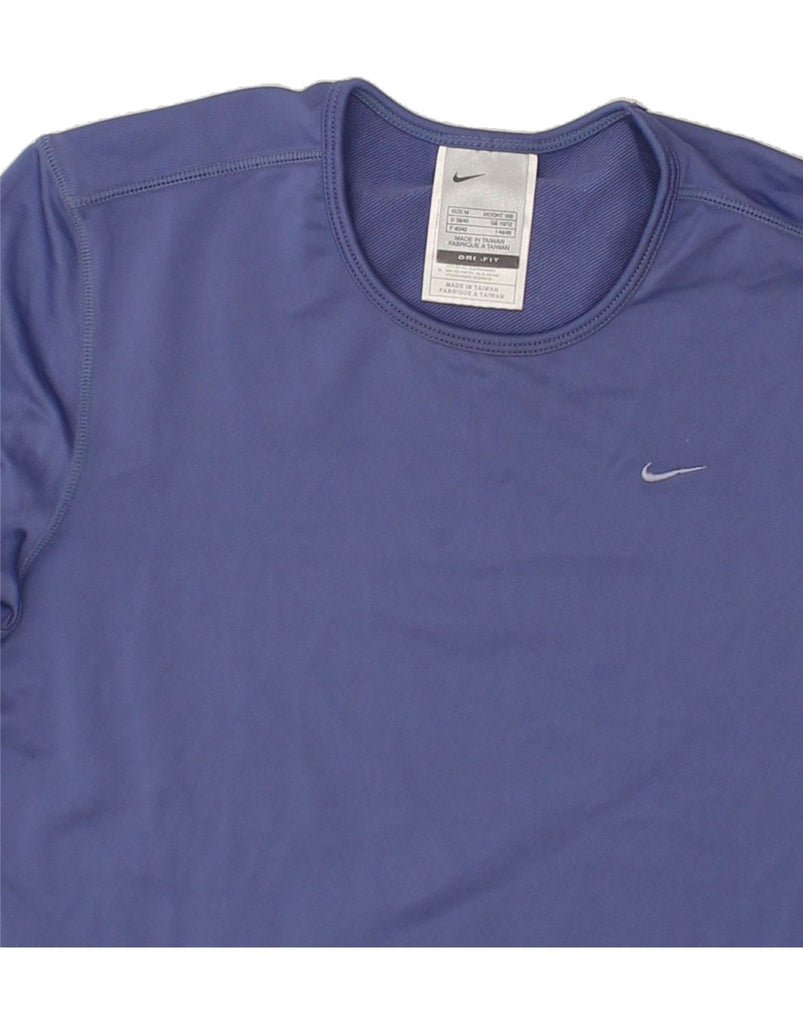 NIKE Womens Dri Fit Top Long Sleeve UK 10/12 Medium Blue Polyester | Vintage Nike | Thrift | Second-Hand Nike | Used Clothing | Messina Hembry 