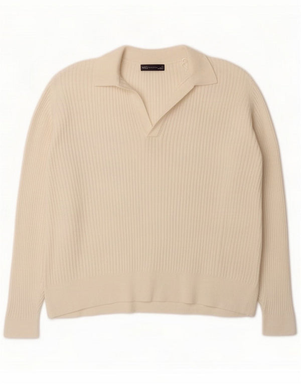 Marks & Spencer Womens Polo Neck Jumper Sweater UK 22 3XL Off White Viscose