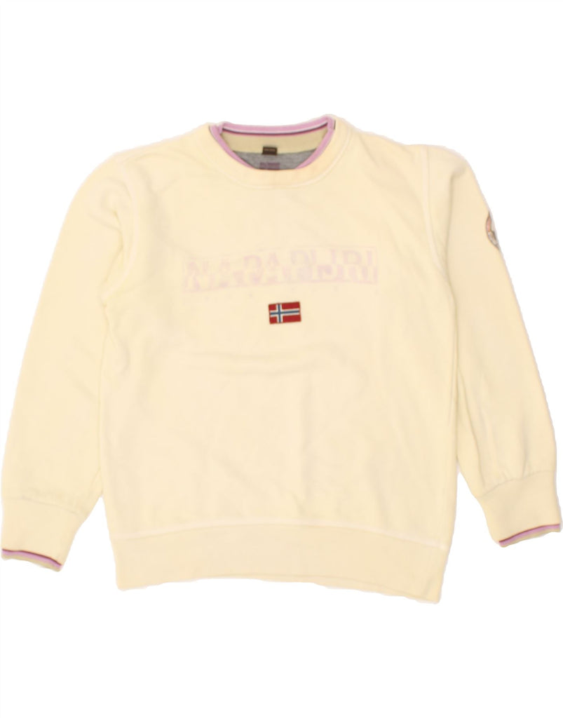 NAPAPIJRI Womens Graphic Sweatshirt Jumper US 12 Large Beige Cotton | Vintage Napapijri | Thrift | Second-Hand Napapijri | Used Clothing | Messina Hembry 