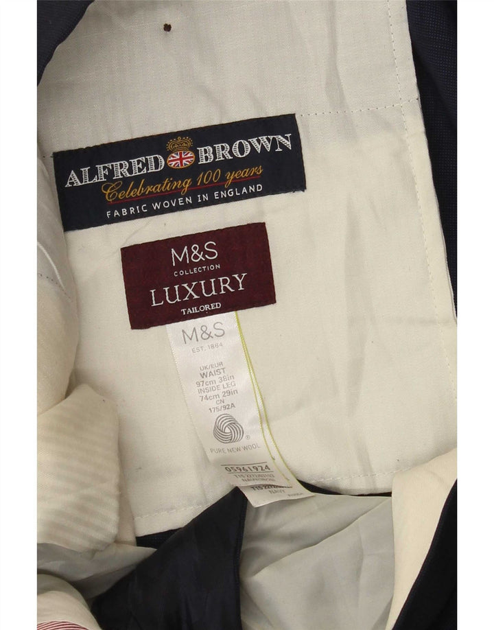 Marks & Spencer Mens Straight Suit Trousers W38 L29 Navy Blue Wool