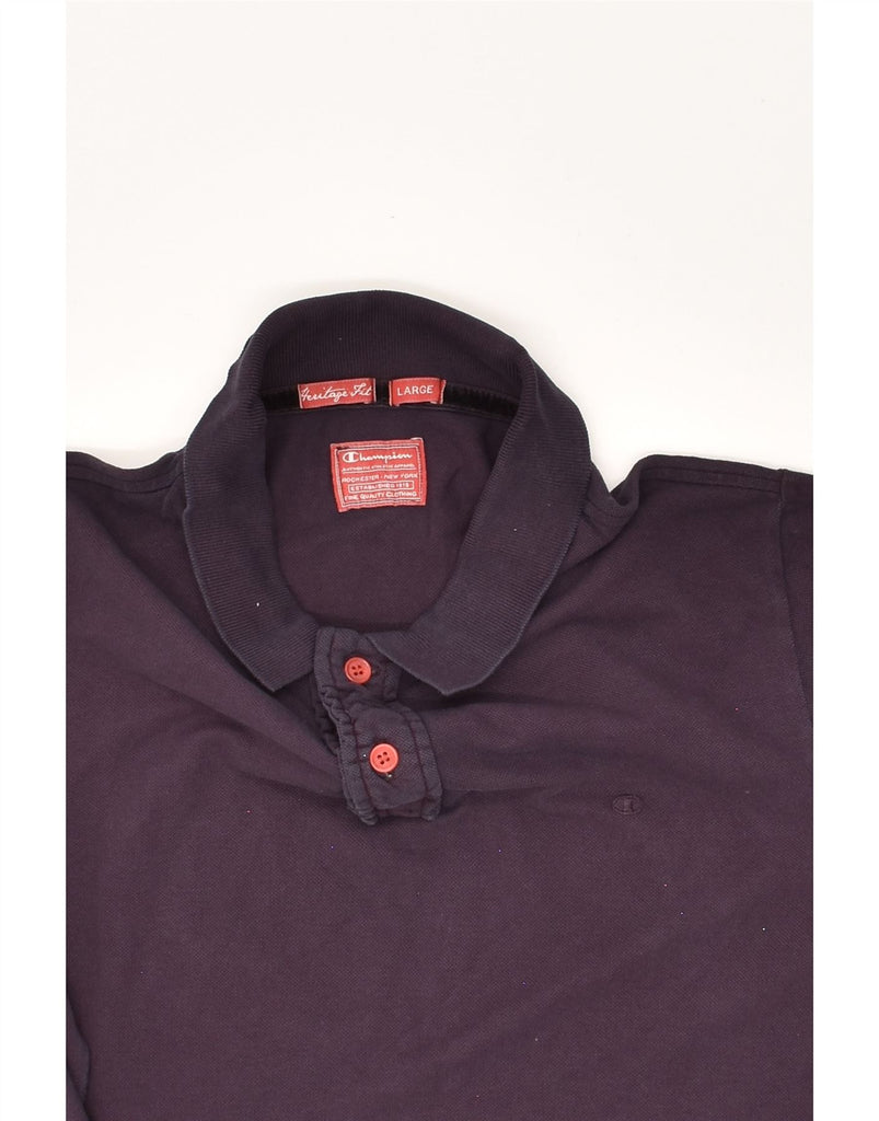 CHAMPION Mens Heritage Fit Long Sleeve Polo Shirt Large Purple Cotton | Vintage Champion | Thrift | Second-Hand Champion | Used Clothing | Messina Hembry 