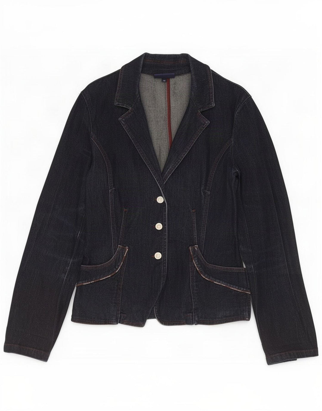 Trussardi Jeans Womens 3 Button Denim Blazer Jacket IT 46 Large Navy Blue
