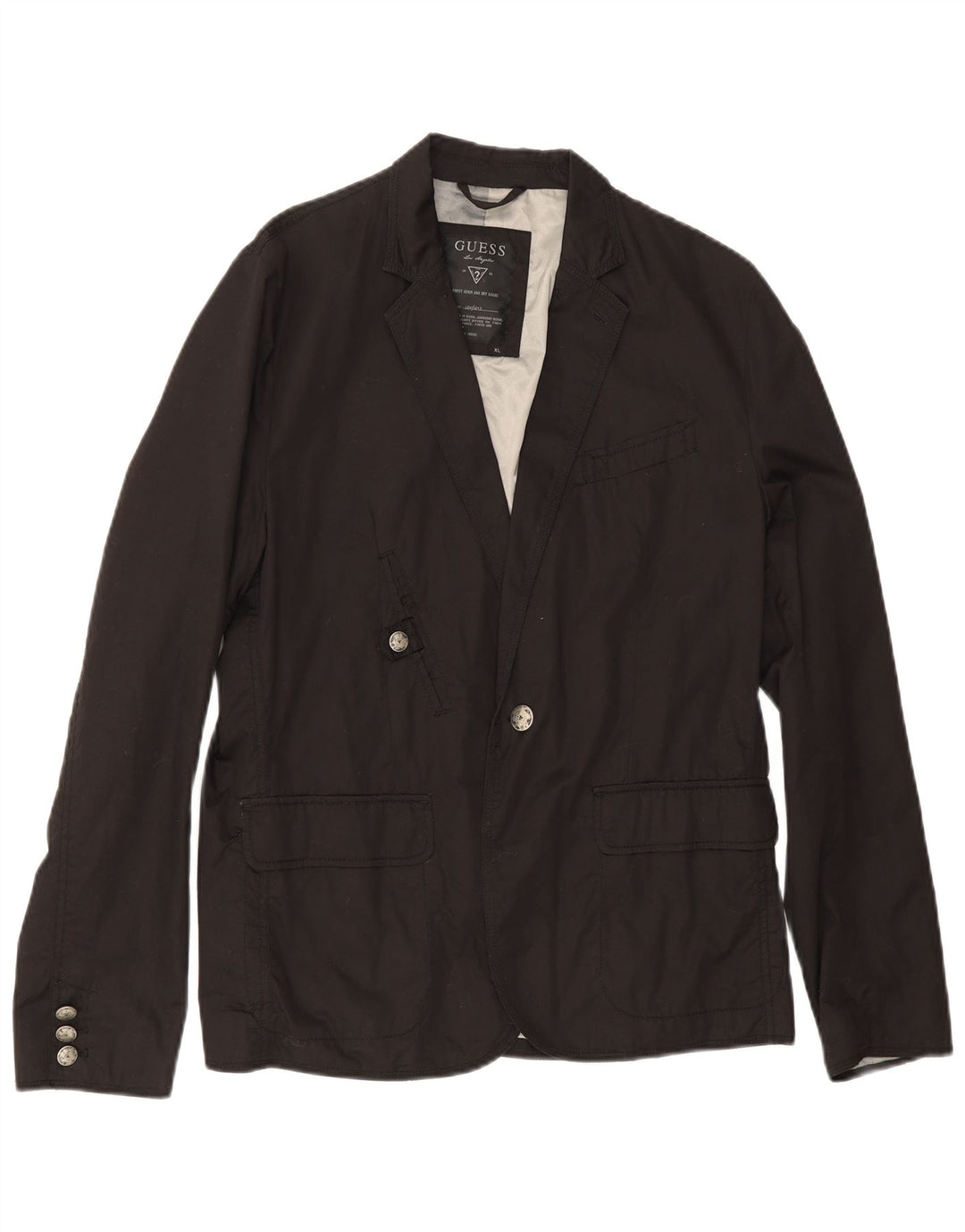 Guess Mens 1 Button Blazer Jacket UK 42 XL Black Cotton