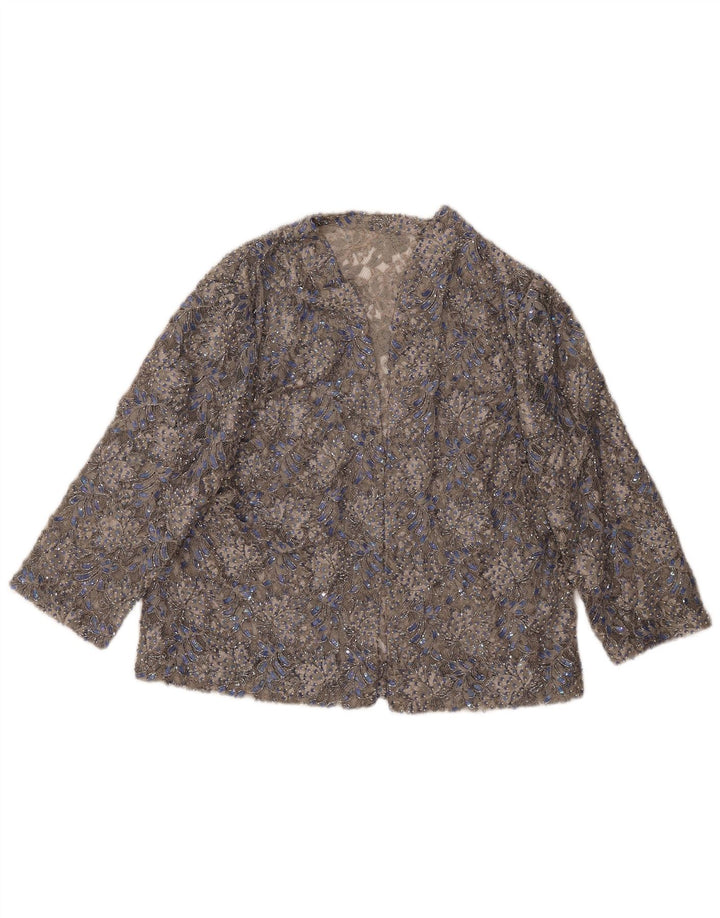 Vintage Womens Lace Cardigan Top UK 16 Medium Grey Floral