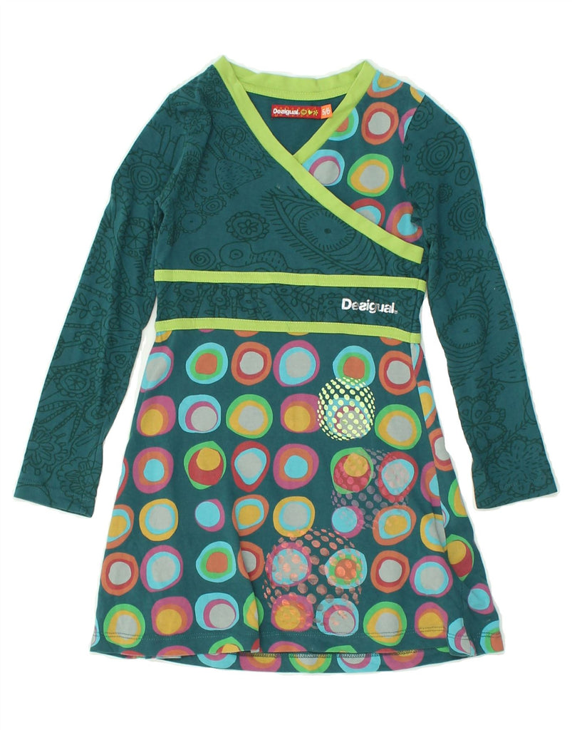 DESIGUAL Girls Long Sleeve Basic Dress 5-6 Years Green Patchwork Cotton | Vintage Desigual | Thrift | Second-Hand Desigual | Used Clothing | Messina Hembry 