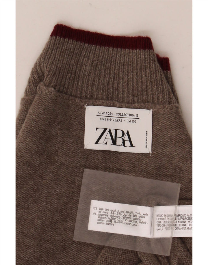 Zara Boys Turtle Neck Jumper Sweater 8-9 Years Brown Wool