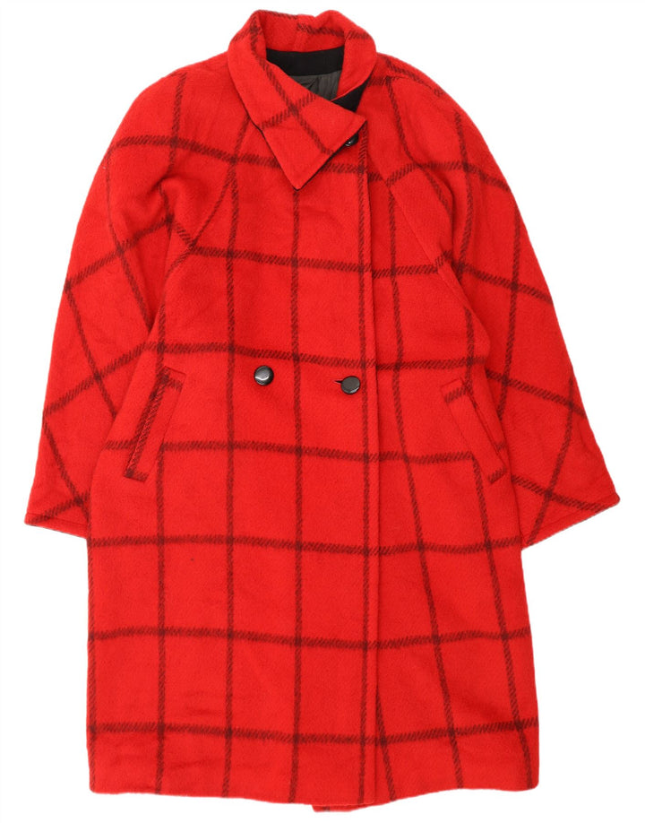 Vintage Womens Oversized Double Breasted Coat IT 44 Medium Red Check Wool