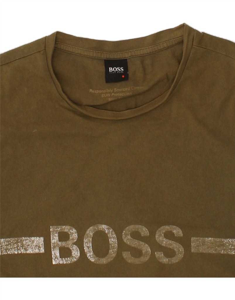 HUGO BOSS Mens Slim Fit Graphic T-Shirt Top Large Khaki | Vintage Hugo Boss | Thrift | Second-Hand Hugo Boss | Used Clothing | Messina Hembry 