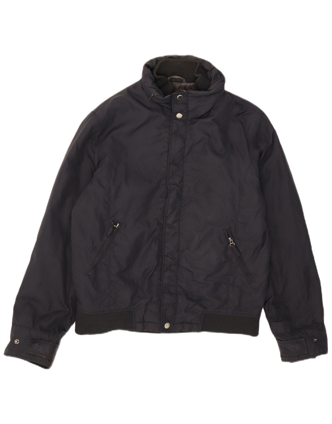 Zara Mens Hooded Padded Jacket UK 40 Large Navy Blue Nylon
