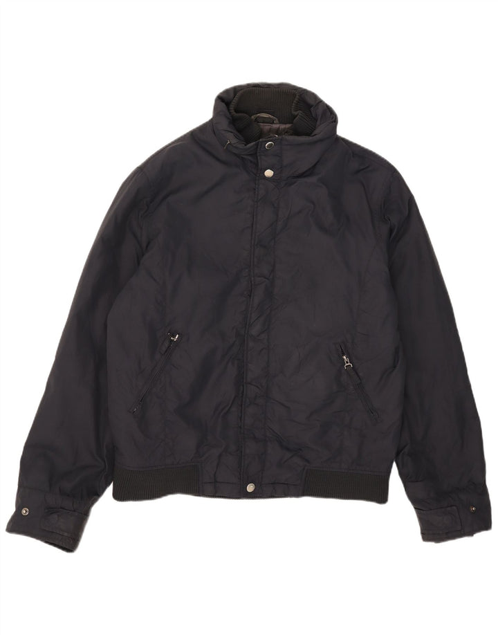 Zara Mens Hooded Padded Jacket UK 40 Large Navy Blue Nylon