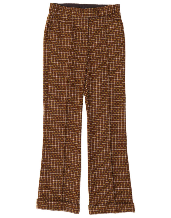Dkny Womens Straight Casual Trousers US 4 Small W28 L32 Brown Check Wool