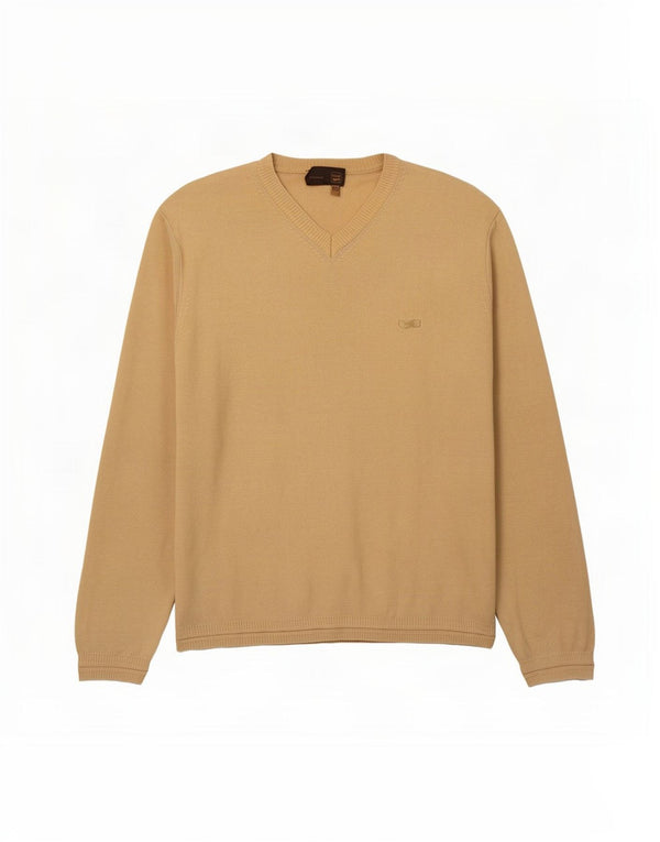 Gas Mens V-Neck Jumper Sweater 2XL Beige Cotton