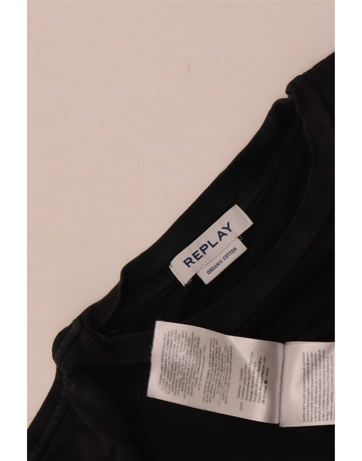 Replay Mens Graphic T-Shirt Top Large Black Cotton