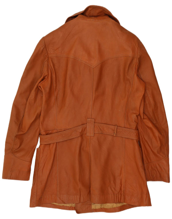 Vintage Womens Double Breasted Leather Coat UK 14 Medium Brown