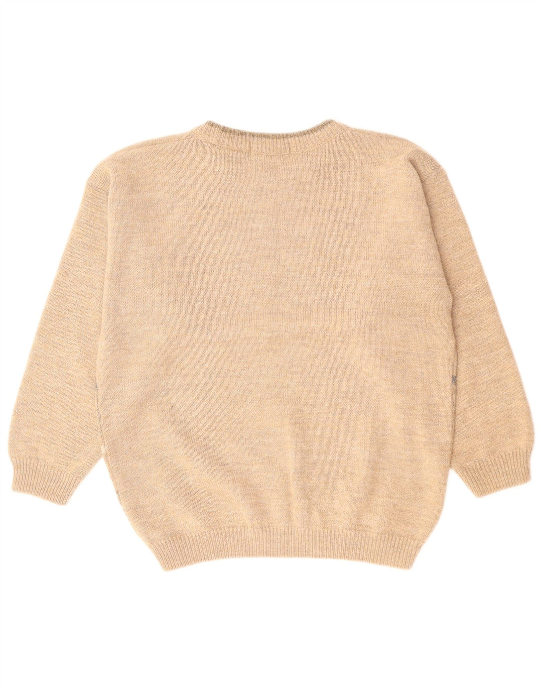 Vintage Mens Crew Neck Jumper Sweater Medium Beige Fair Isle Acrylic