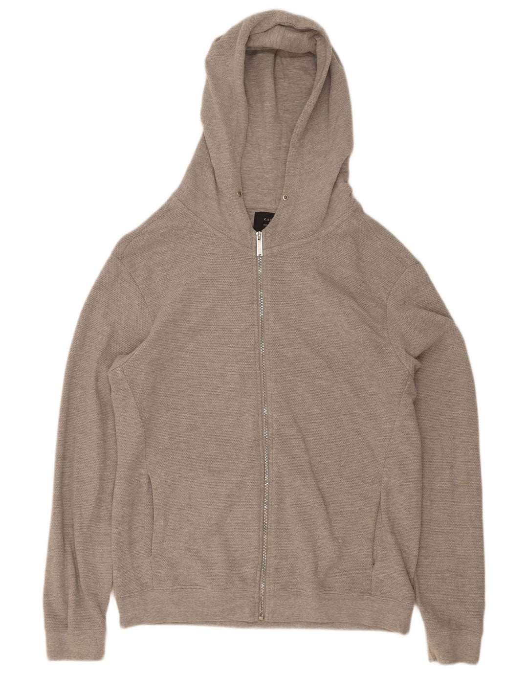 Zara Mens Zip Hoodie Sweater XL Grey Cotton