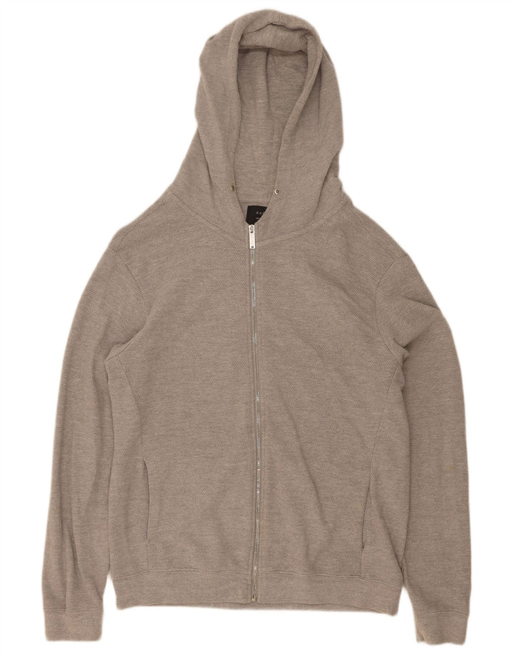 Zara Mens Zip Hoodie Sweater XL Grey Cotton