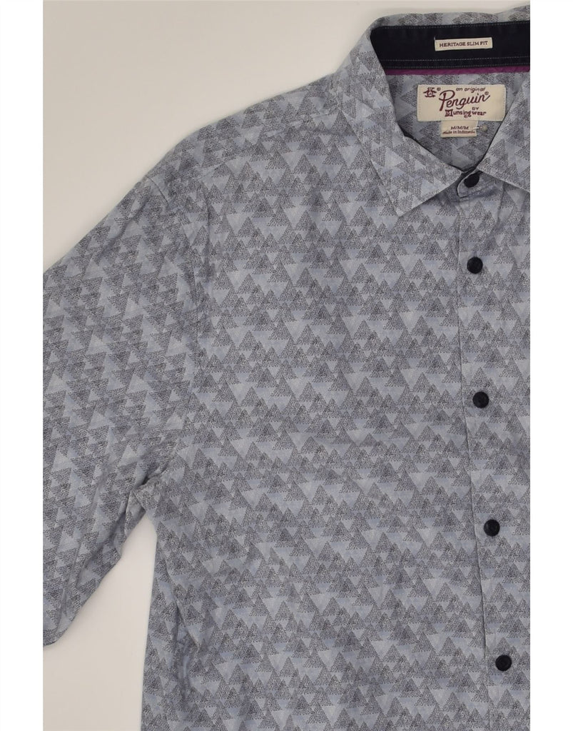 PENGUIN Mens Heritage Slim Fit Shirt Medium Grey Geometric Cotton | Vintage Penguin | Thrift | Second-Hand Penguin | Used Clothing | Messina Hembry 