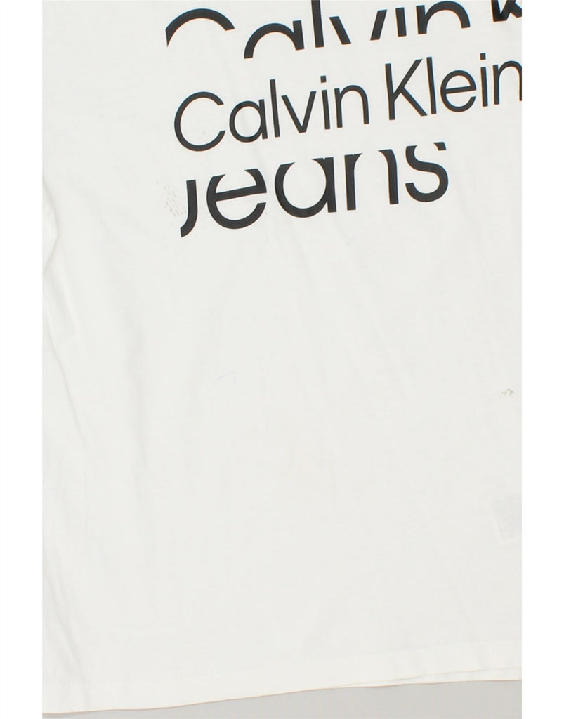 CALVIN KLEIN JEANS Womens Graphic T-Shirt Top UK 12 Medium White Cotton | Vintage Calvin Klein Jeans | Thrift | Second-Hand Calvin Klein Jeans | Used Clothing | Messina Hembry 