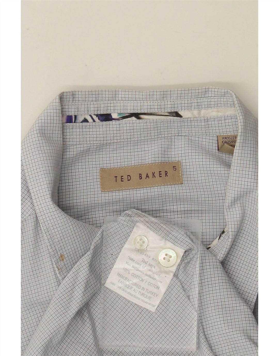 TED BAKER Mens Shirt Size 5 XL Blue Gingham Cotton