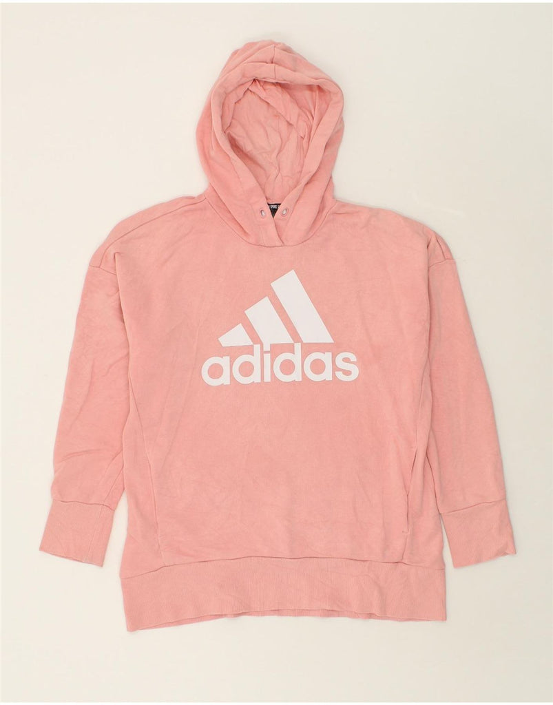 ADIDAS Womens Graphic Hoodie Jumper UK 12/14 Medium Pink Cotton | Vintage Adidas | Thrift | Second-Hand Adidas | Used Clothing | Messina Hembry 