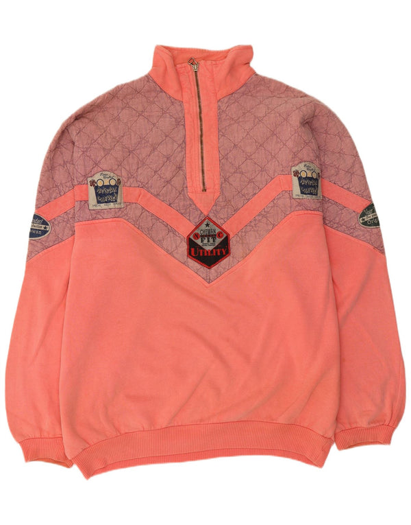 Chewan Mens Graphic Zip Neck Sweatshirt Jumper 2XL Pink Colourblock Cotton