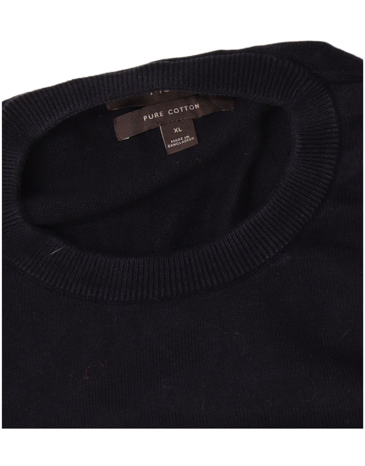 Marks & Spencer Mens Crew Neck Jumper Sweater XL Navy Blue Cotton