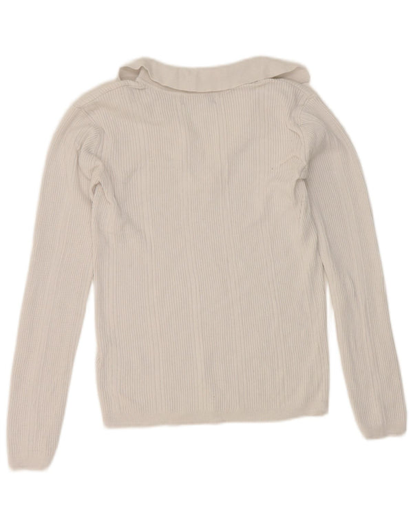Marks & Spencer Womens Crop Long Sleeve Polo Shirt UK 8 Small White