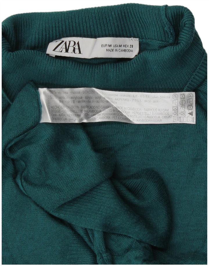 Zara Womens Turtle Neck Jumper Sweater UK 14 Medium Green Viscose
