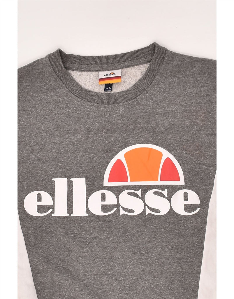 ELLESSE Womens Graphic Sweatshirt Jumper UK 10 Small Grey Colourblock | Vintage Ellesse | Thrift | Second-Hand Ellesse | Used Clothing | Messina Hembry 