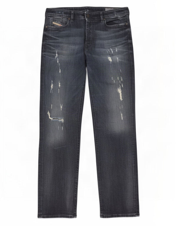 Diesel Mens Reen Distressed Regular Straight Jeans W30 L32 Blue Cotton
