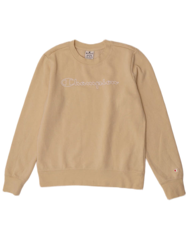 Champion Womens Graphic Sweatshirt Jumper UK 12 Medium Yellow Cotton
