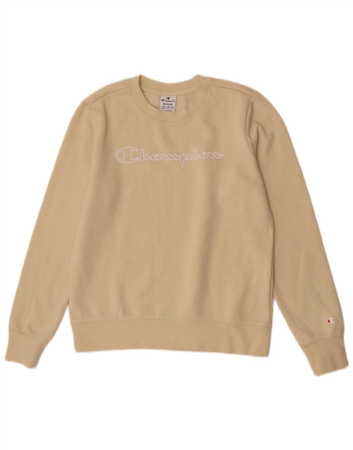Champion Womens Graphic Sweatshirt Jumper UK 12 Medium Yellow Cotton