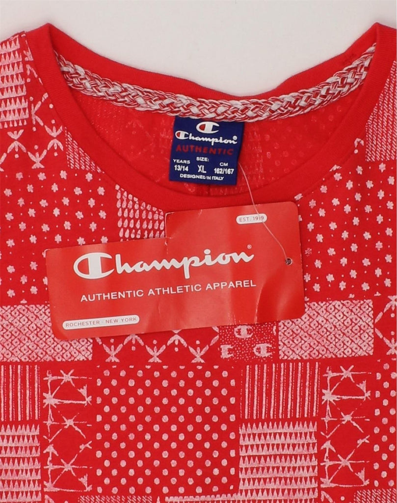 CHAMPION Girls Tunic Dress 13-14 Years XL Red Geometric Cotton | Vintage Champion | Thrift | Second-Hand Champion | Used Clothing | Messina Hembry 