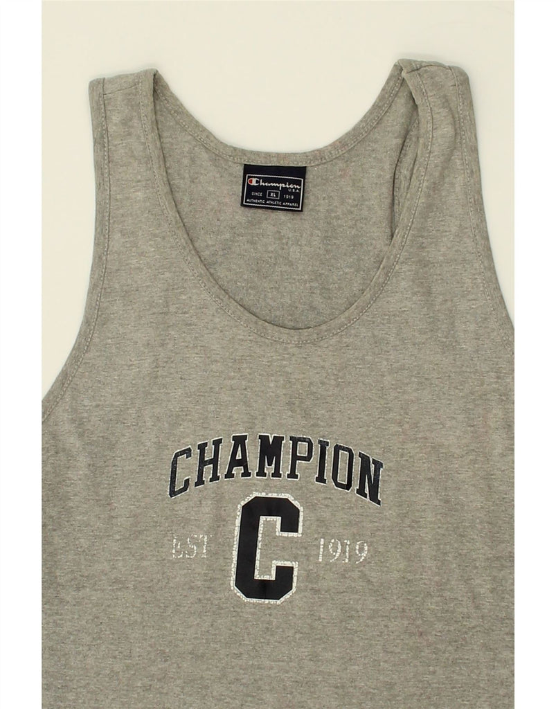 CHAMPION Womens Graphic Vest Top UK 18 XL Grey Flecked Cotton | Vintage Champion | Thrift | Second-Hand Champion | Used Clothing | Messina Hembry 