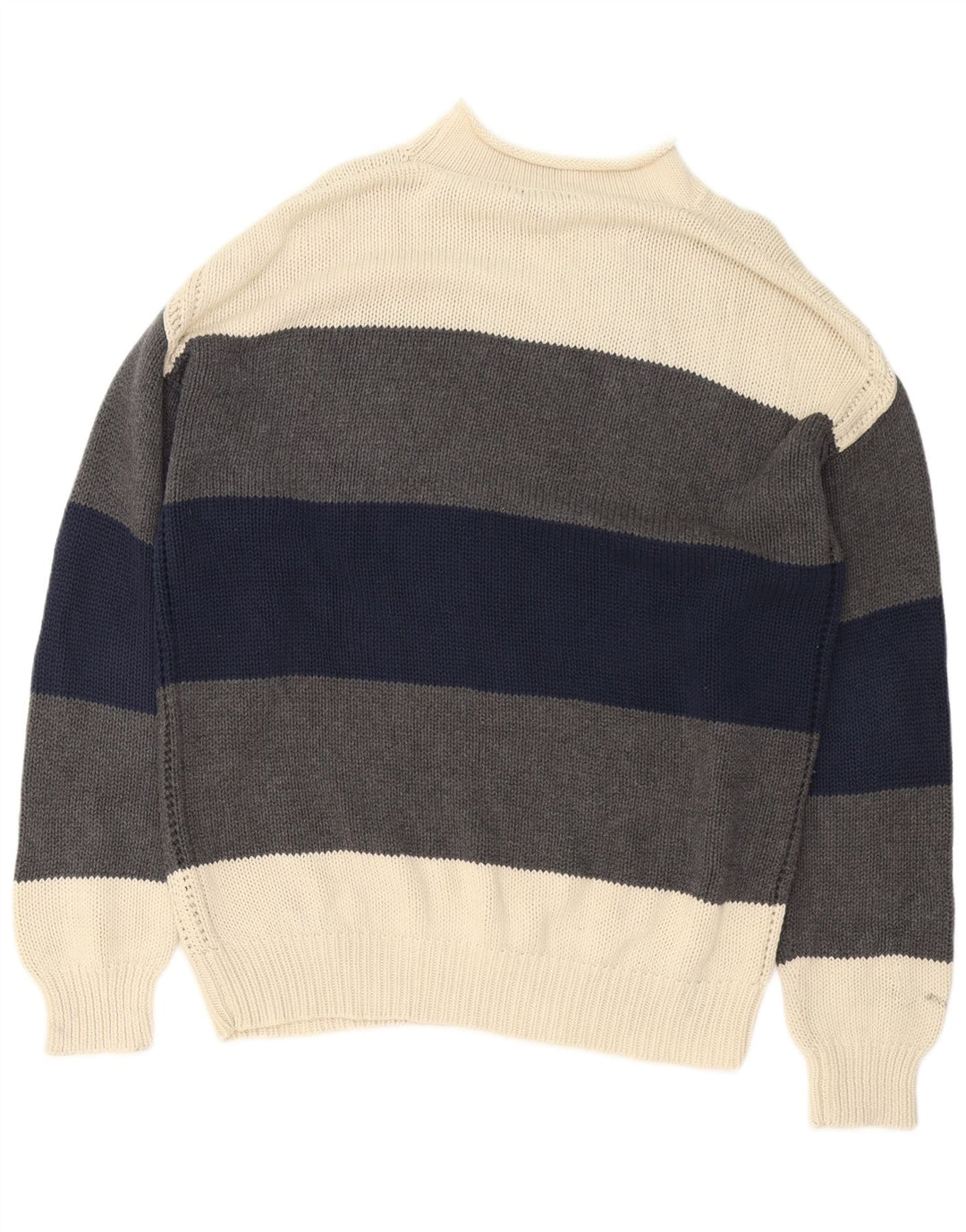 Nautica Mens Turtle Neck Jumper Sweater Large Grey Colourblock Cotton